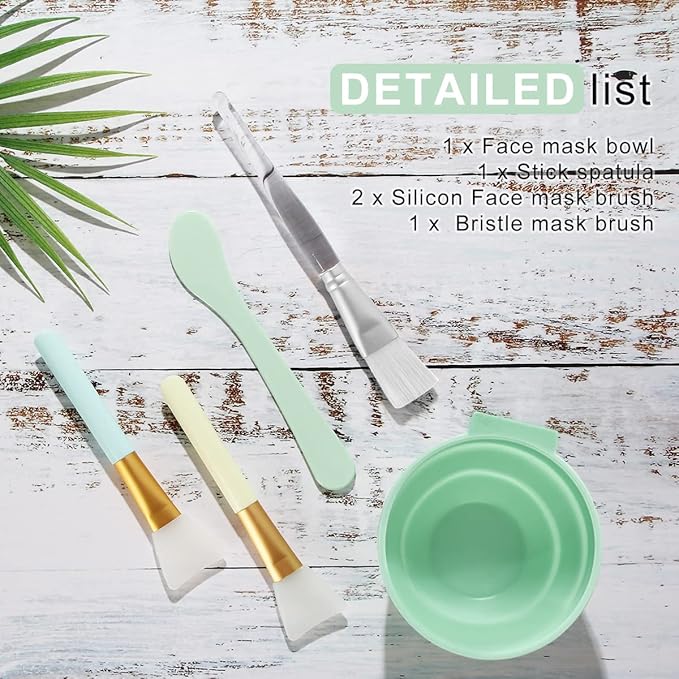 Face Mask Mixing Bowl Set, 5 in 1 DIY Facemask Mixing Tool Kit with Facial Mask Bowl Stick Spatula Silicone Face Mask Brush & Premium Soft Face Brushes