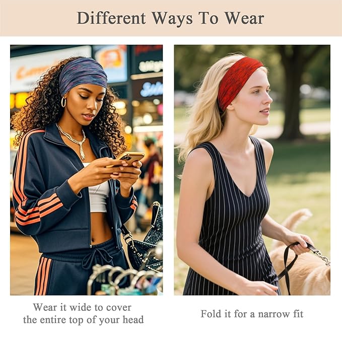 Sefiinh Wide Headbands For Women Stretch Headband Boho Head Bands Women's Hair Band Turban Workout Hairband Accessories Space Dyed 6 Pack