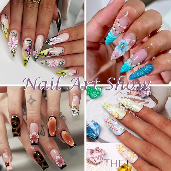 Laza 4pcs Silicone Nail Art Molds, Acrylic 3D Spring Summer Flower Nail Charms Molds Clear Modeling Templates Silicone Flowers Pattern Nail Tools with Sculpture Pen for Salon Nail Design