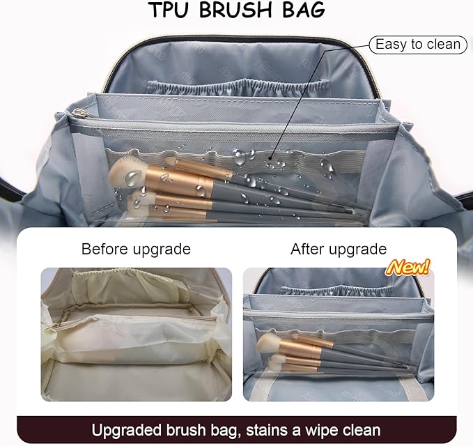 BOYATU Travel Makeup Bag Organizer Cosmetic Bag: 3 Pcs Set Make up Bags for Women with Handle - Waterproof Vegan Leather Toiletry Bag (01-G-Coffee)