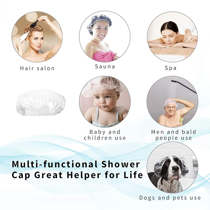 50PCS Disposable Shower Caps, Plastic Clear Thickening Bath Hair Cap and Thick Waterproof Bath Caps for Hair Treatment, Spa, Hotel and Hair Solon, Home Use,Portable Travel