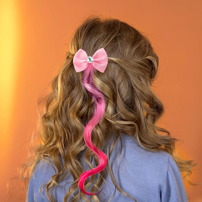 6 Pcs Hair Clips for Girls - 13in Color Hair Extensions Clip for Girls, Curly Clip in Hair Extensions with Cute Unicorn Bow for Toddler Kids Ponytails Accessories