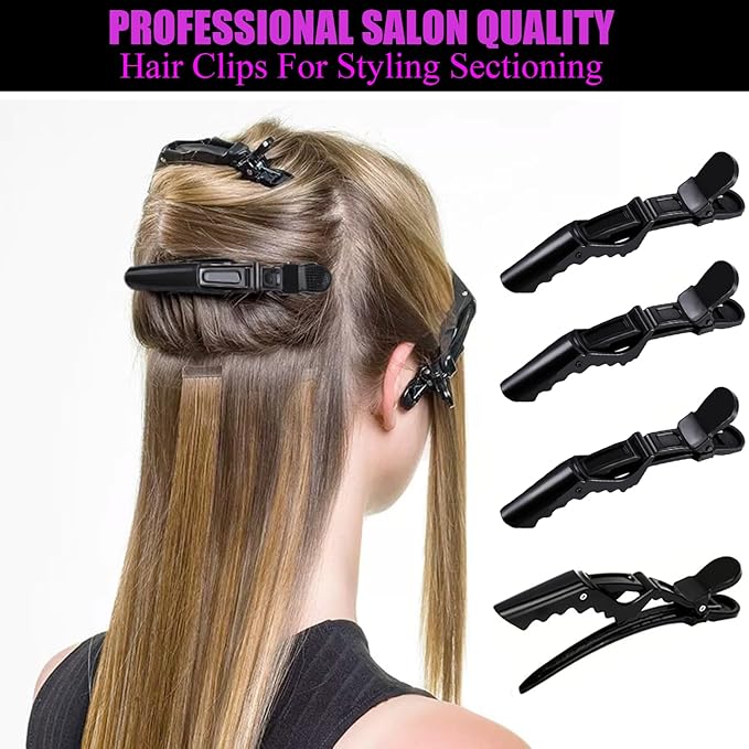 Hair Clips for Women 100 Pcs, Alligator Hair Clip for Styling Sectioning Plastic Gator Salon Hair Clip, Professional Alligator Clip with Wide Teeth ＆ Double-hinged Design (Black)