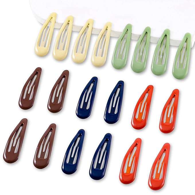 20 PCS Metal Snap Hair Clips Water Drop No Slip Barrettes for Women Bright Small Hair Clips For Thick And Thin Fine Hair,Green Red Brown Yellow Dark Blue,1.97 x 0.5 In.