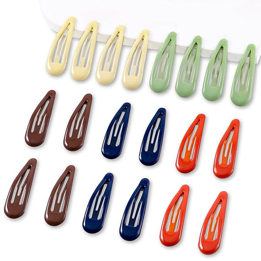 20 PCS Metal Snap Hair Clips Water Drop No Slip Barrettes for Women Bright Small Hair Clips For Thick And Thin Fine Hair,Green Red Brown Yellow Dark Blue,1.97 x 0.5 In.