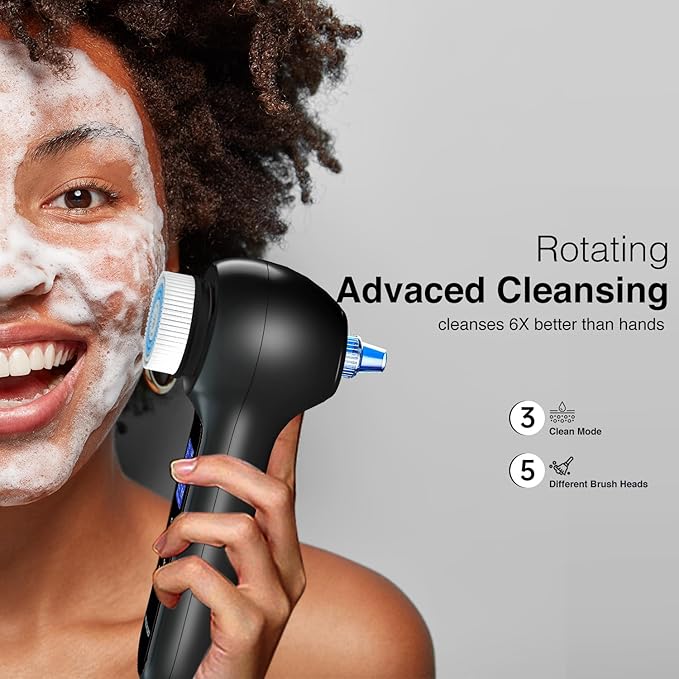 UMICKOO Electric Facial Cleansing Brush with LCD Screen, 3-in-1 Face Scrubber & Optional Blackhead Remover, Rechargeable, IPX7 Waterproof, Gentle Daily & Deep Cleaning for All Skin Types