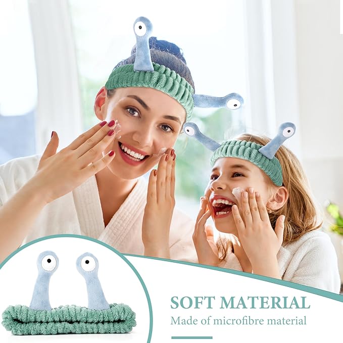 Face Wash Headband, Palm and Snail Spa Hair Bands Makeup Headbands Women Cartoon Cute Coral Fleece Elastic Headband Creative Hair Accessories for Washing Face Shower Sports (Blue and Green)