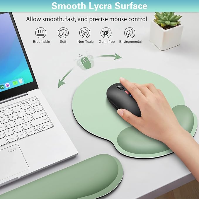 Mouse Pad with Wrist Rest Set, 3-in-1 Wrist Support Mousepad Set, Gaming Mat Pad with Anti-Skid Base,Ergonomic Mouse Pad Green,Memory Foam Gel Wrist Rest for Computer Keyboard
