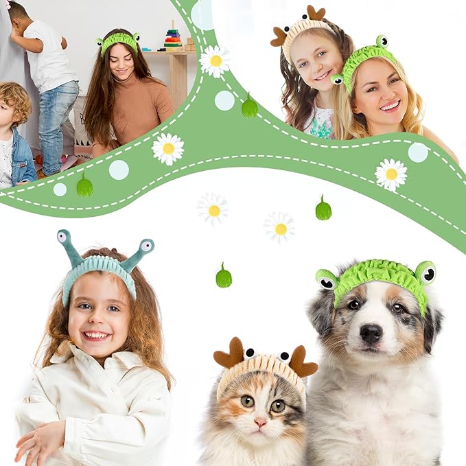 3 Pack Spa Headband Face Wash Hairband Facial Makeup Head Wraps Cartoon Elastic Head Band Cute Frog Snail Crab Shower Headband Creative Hair Accessories for Beauty Skincare Sports
