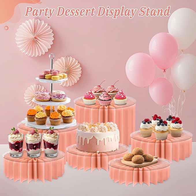 6Pcs Buffet Risers, Valentine's Day Food Risers for Table, Foldable Cake Display Stands, Tall Cardboard Cupcakes Stand for Show Catering Desserts Jewelry Wedding Birthday Party Decoration (Pink)