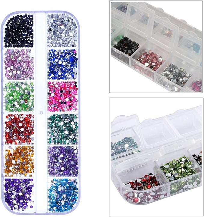 6 Pieces Nail Art Tool Jewelry Storage Box, 12 Compartments Plastic Rhinestone Organizer Container Case, Display Containers