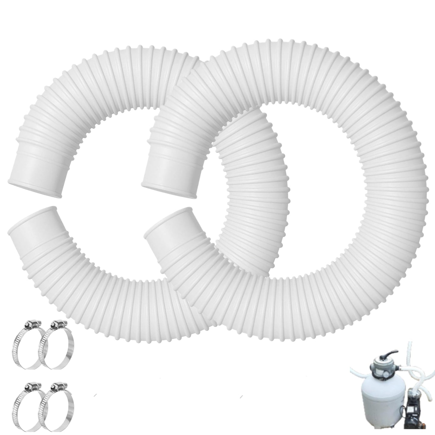 2 Pcks 1-1/2 Inch Pool Pump Replacement Hose 16” Long For Above Ground Pools - Filter Pump Hose Bundled With Metal Clamps