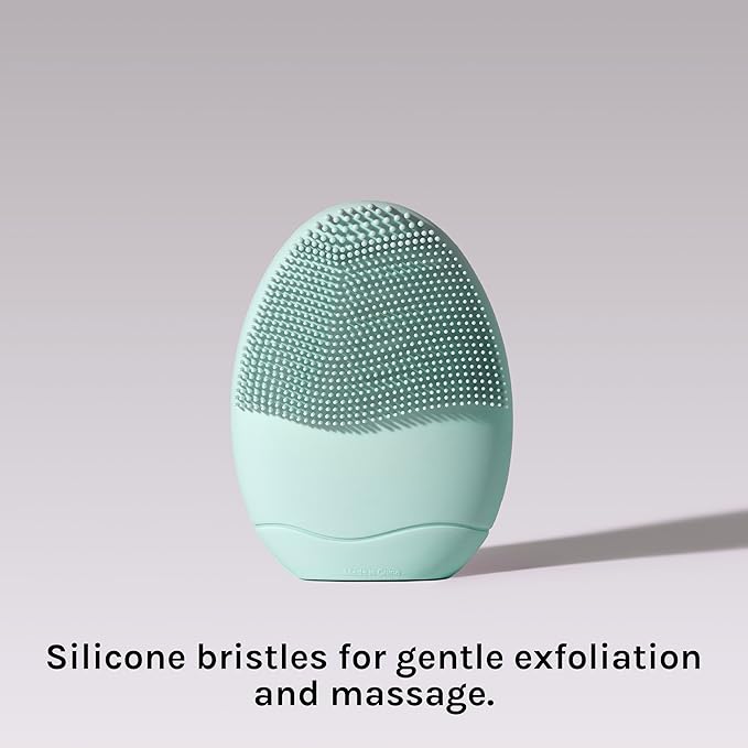 LOLLIPOP Dual-Sided Facial Cleansing Brush | Palm Size Silicone Face Exfoliator and Soft Fiber Cleanser | Manual Face Scrubber for Pores, Makeup Removal, Blackhead and Skincare Routine, Minty