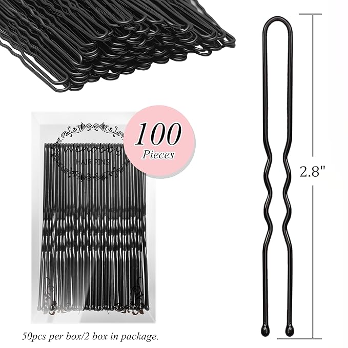 U Shaped Hair Pins for Buns, 100 PCS 2.8" Hair Pins for Women Hair Styling with Thick Hair