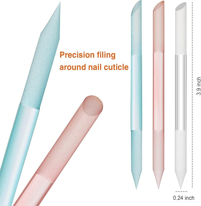 3 Pieces Glass Cuticle Pusher Cuticle Remover Glass Nail File Dual Ended Manicure Pedicure Tools for Nails Care(Pink, Blue, Transparent)