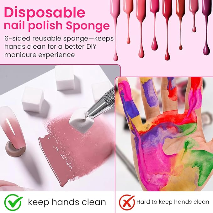 150 PCS Nail Sponges For Ombre Nail Art Supplies Brushes Design Tools Nail Tech Must Haves Accessories With 1 PCS Grab Pen for Salon And Home (Colorful, Medium Pack)