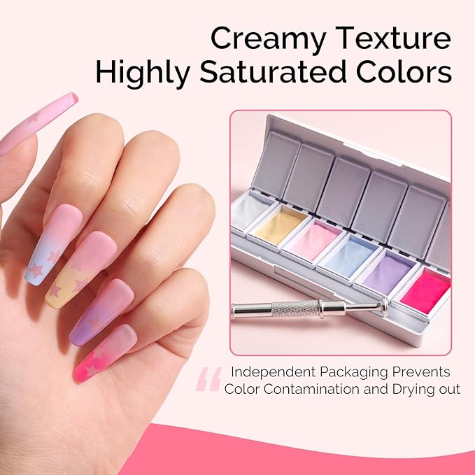 MelodySusie Gradient Painting Gel, 6 Colors Spring Summer Ombre Gel Polish with 100 Sponges&Metal Grabber Set for Aura Nails, French Manicure, No Wipe, Soak Off UV, DIY Nail Art Palette Macaron Pink