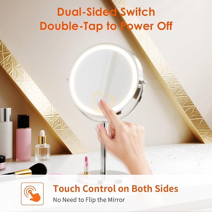 Makeup Mirror, 1X/30X Magnification with 3 Level LED Lights, 5000 mAh Rechargeable Double Sided 9” Magnifying Mirror with 360° Rotation, Perfect for Precision Grooming and Makeup, Women Gift