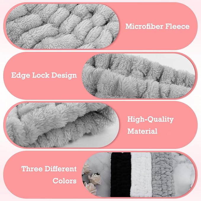 3PCS Spa Headband for Women – Soft Terry Cloth Hairband for Facial Makeup, Face Washing, Masking, Showering, and Spa Treatments (Multiple colors)