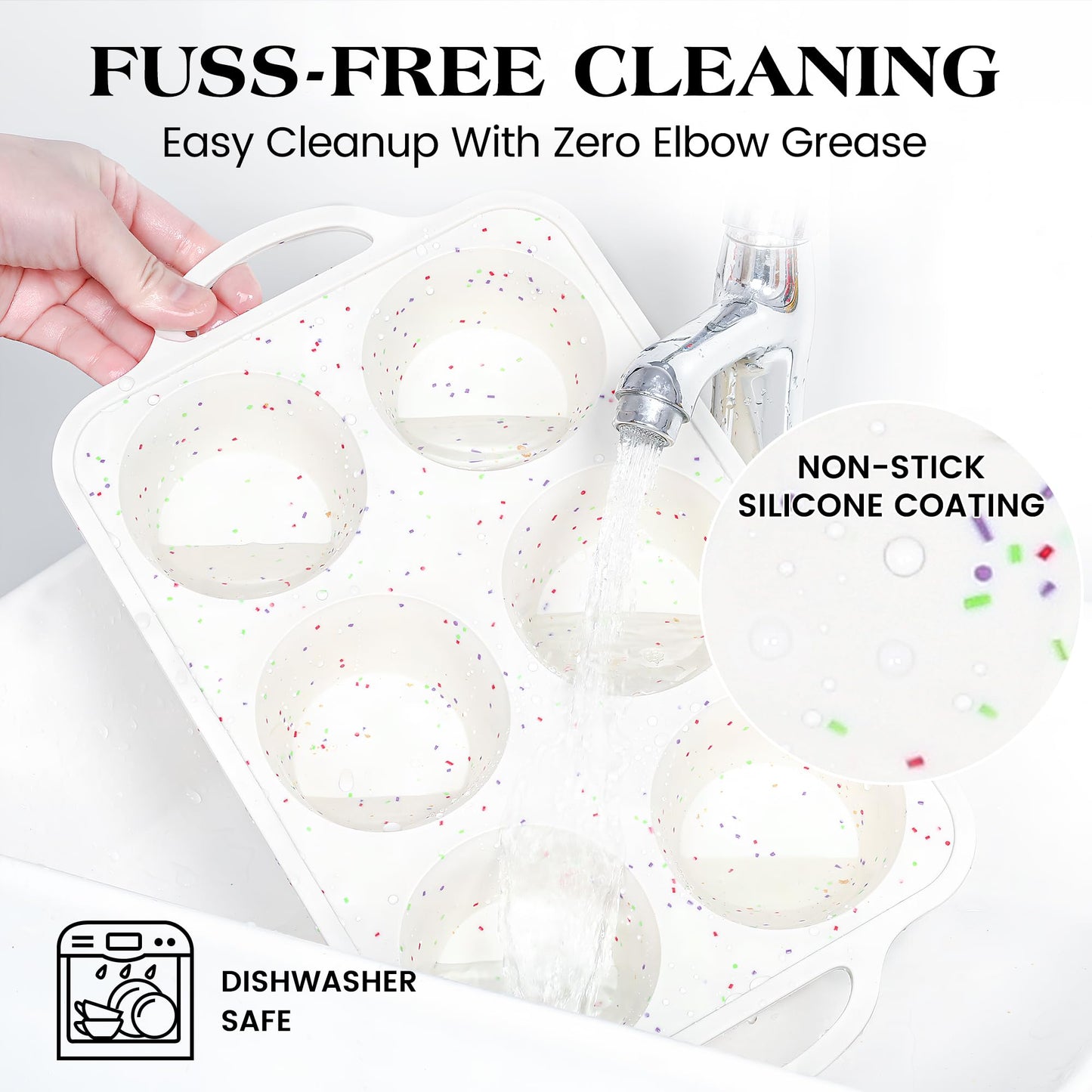 AOTASO 2 Pcs Jumbo Muffin Pan with Metal Frame, Nonstick 6 Cup Extra Large Cupcake Pan for Baking, Silicone Deep Muffin Tray for Egg Bites (Cream)