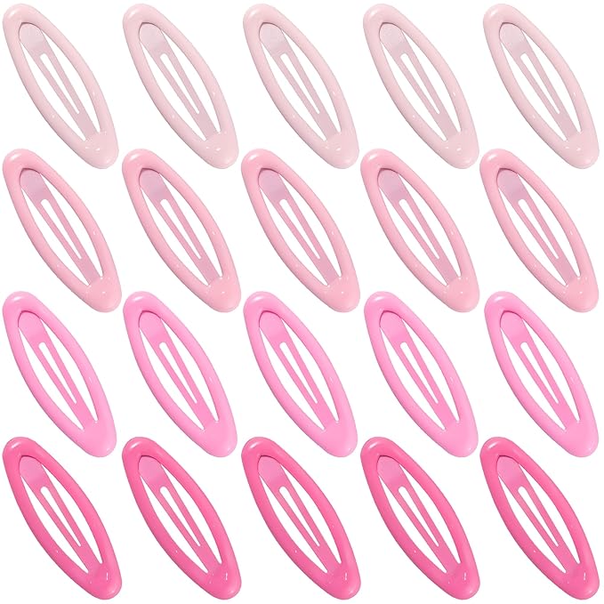 20PCS Oval Metal Snap Clips for Women No Slip Small Barrettes for Thin Fine Hair,Pink