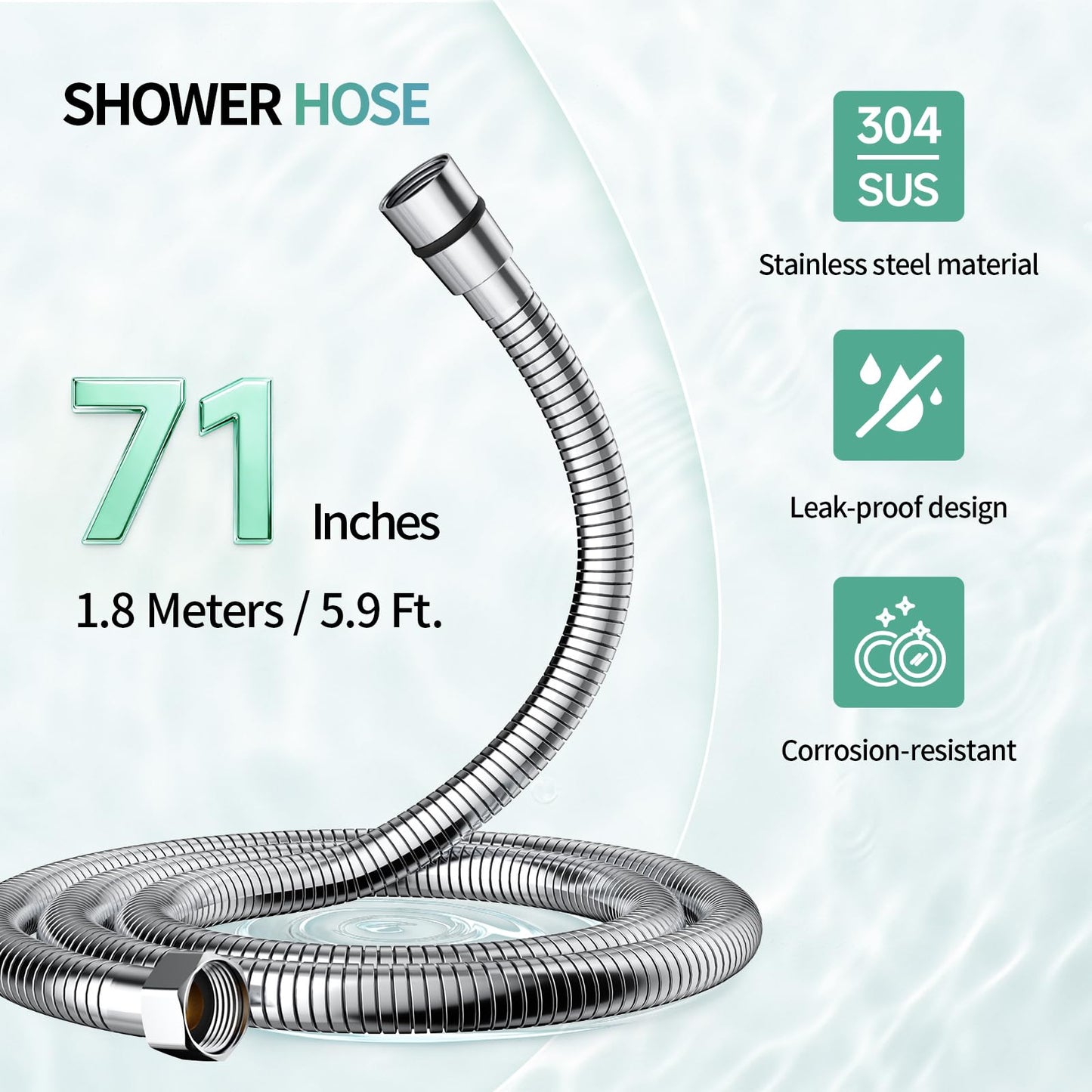 SR SUN RISE Flexible 304 Stainless Steel Replacement Shower Hose with Brass Fittings. RV Shower Hose. Explosion-Proof. 1.8 Meters/71 Inches. Polished Chrome