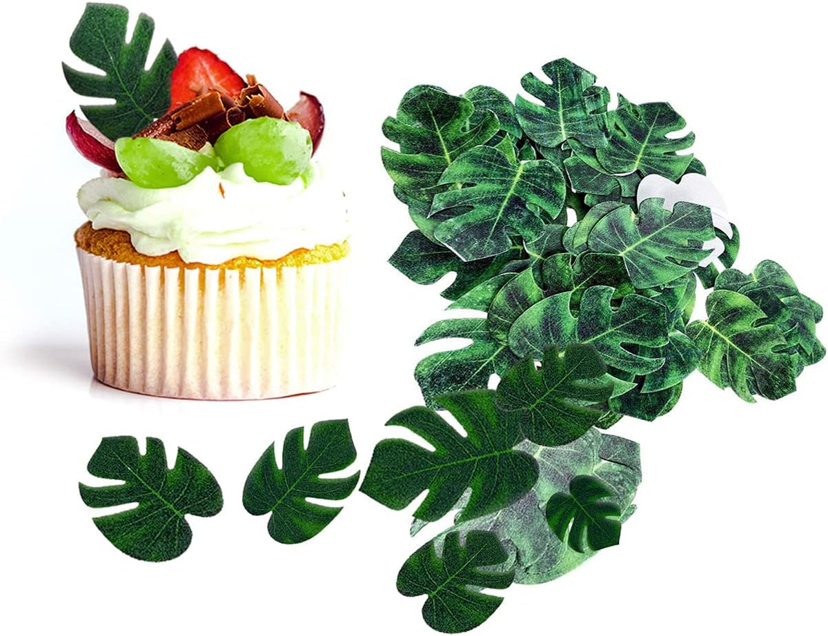 Tropical Palm Leaves Cake Toppers Edible 36pcs Tropical Palm Leaves Cake Decoration Edible for the Tropical Palm Leaves Birthday Party Supplies