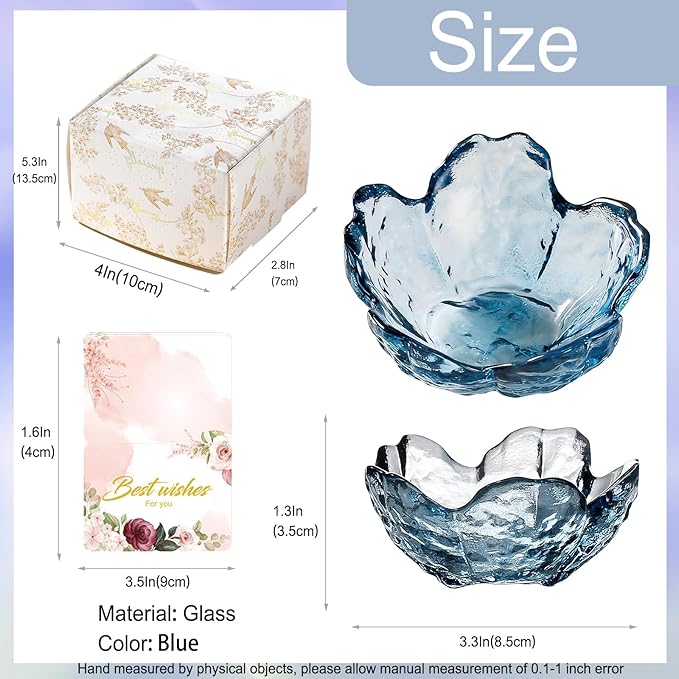 Blue Flower Glass Ring Dish Jewelry Tray Ring Holder Dish Cute Room Decor Vanity Organizer for Nightstand or Bathroom Aesthetic Trinket Dish Gift for Wife Mom Daughter