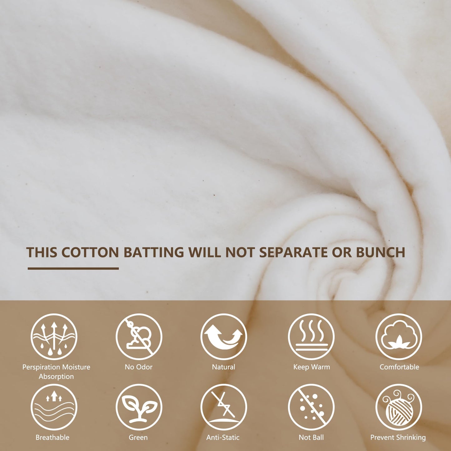RRKTP Natural Cotton Batting for Quilting,36" x 10 Yards Batting for Quilts, Microwave Safe for Bowl Cozies,Cotton Lightweight Lining for Potholders Quilting, Batting for Sewing Handmade Quilts&DIY