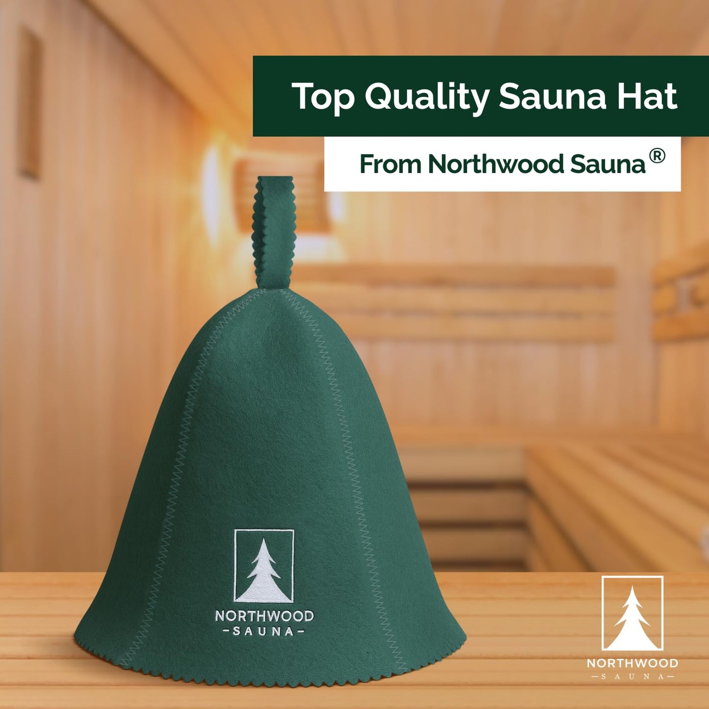 Northwood Sauna - Sauna Hat - 100% Wool Felt - Banya Hair Cap for Men & Women - One-Size-Fits-All - Spruce Green