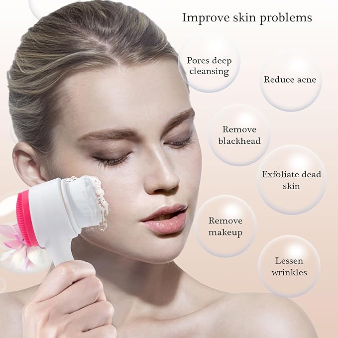 Face Brush 2 in 1, Silicone Facial Cleansing Exfoliating Brush Soft Bristles Pore Deep Cleansing Manual Dual Face Wash Scrub Brush For Massaging, Makeup Skincare Removal, Gradient White