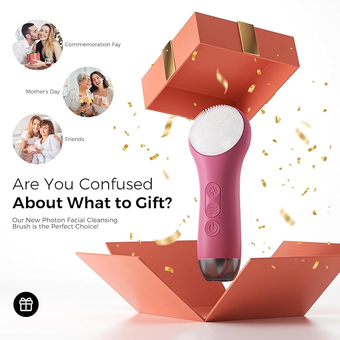 Face Scrubber Facial Cleansing Brush - Waterproof and Rechargeable Face Cleansing Brush with 4 LED Gentle Light, Cleansing, Exfoliating and Massaging, Electric Face Scrub Brush for Men & Women
