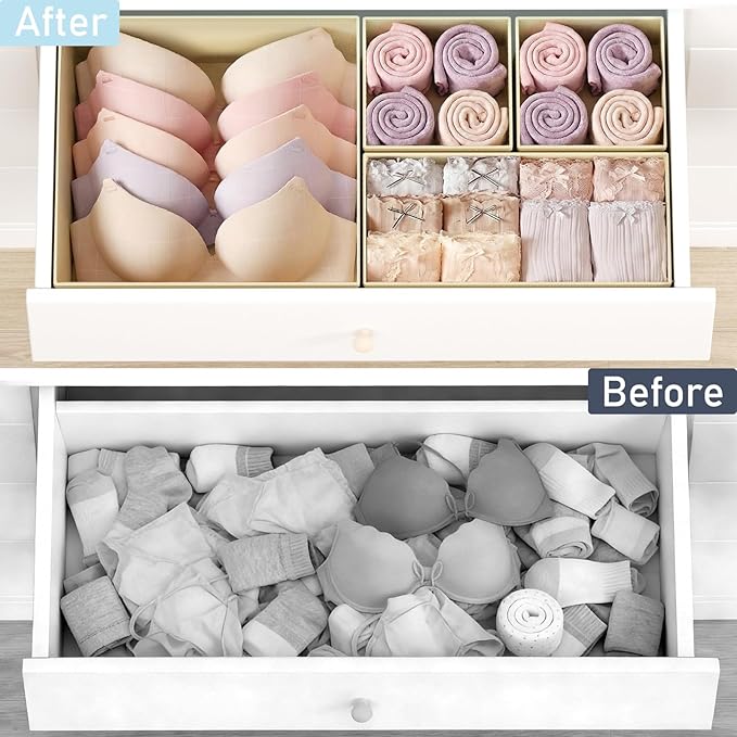 DIMJ Drawer Organizer Clothes 26 Pack - Foldable Baby Organizers and Storage & Closet Organizers for Bedroom, Closet - Nursery Organization Dresser Dividers for underwear, Sock,Bra, Belt, Tie, Beige