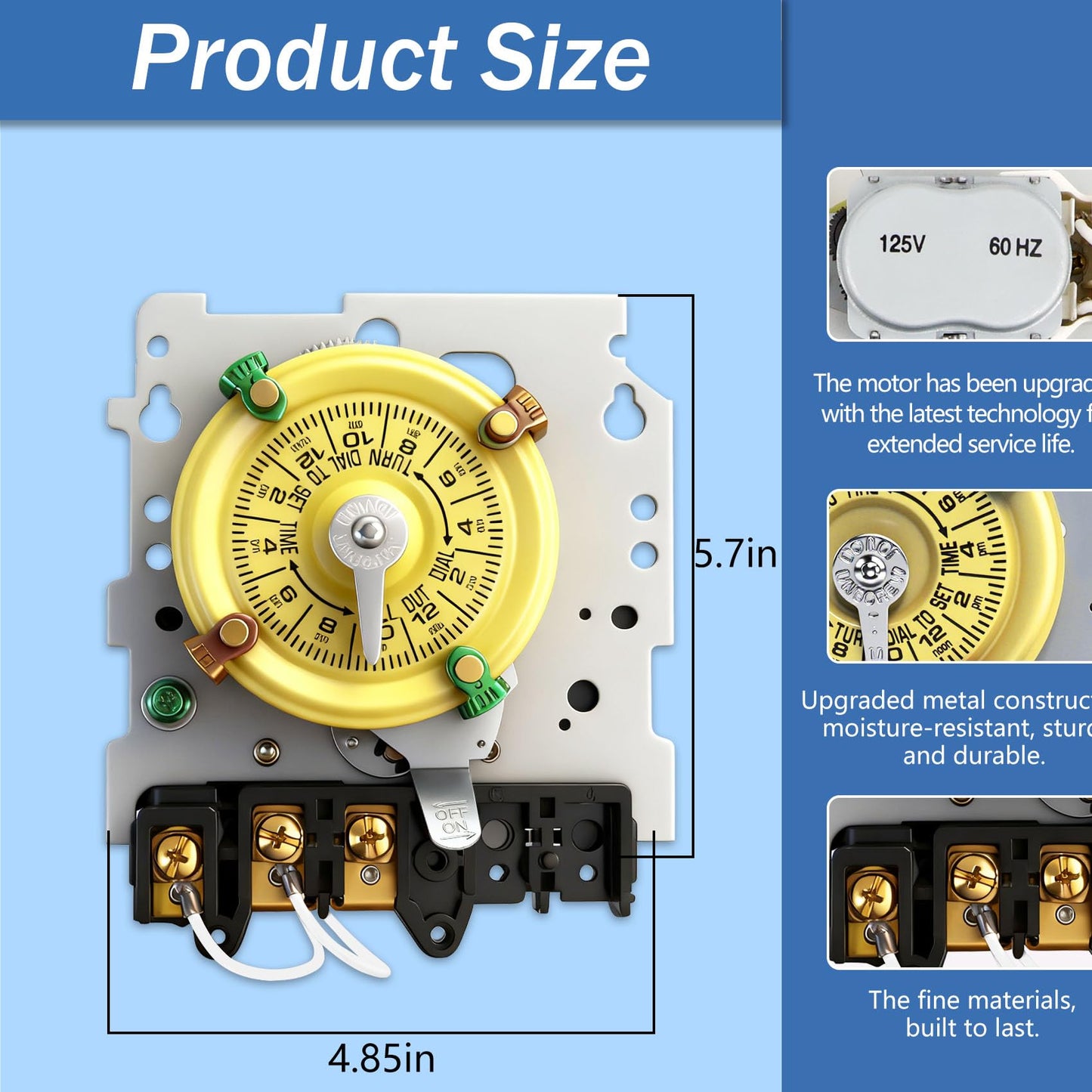 T101M Pool Timer Mechanism Only, Pool Pump Timer, 120V 2HP SPST 40A Time Switch, 24 Hour 12 ON/Off for Pool Pump, Heavy-Duty Mechanical Time Switches,Time Switch Mechanism Only, 5 Years Warranty