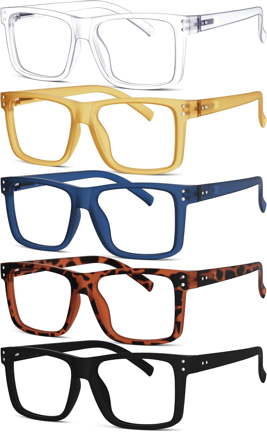 Eyekepper 5 Pack Reading Glasses +3.25, Oversized Square Large Frame Readers for Men Women, Fashion Spring Hinge Eyeglasses, Multi-Color Value Pack