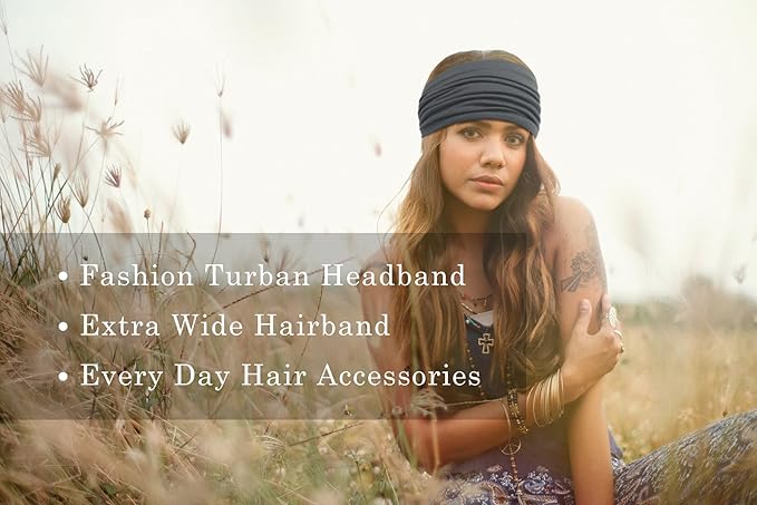 Tobeffect 7'' Extra Wide Headbands for Women, Large Thick Turban Head Wrap Headband, Boho Bandana Head Bands for Women's Hair, Non Slip Workout Yoga Hairband Hair Accessories, 6 Pack
