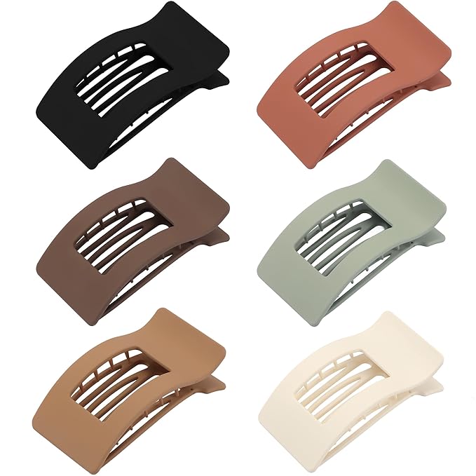 6 Pack Flat Hair Claws Clips for Women, Large Extra Strong & Thick Clips for Thick Fine Hair Styling, Secure Hair Hold Matte Black