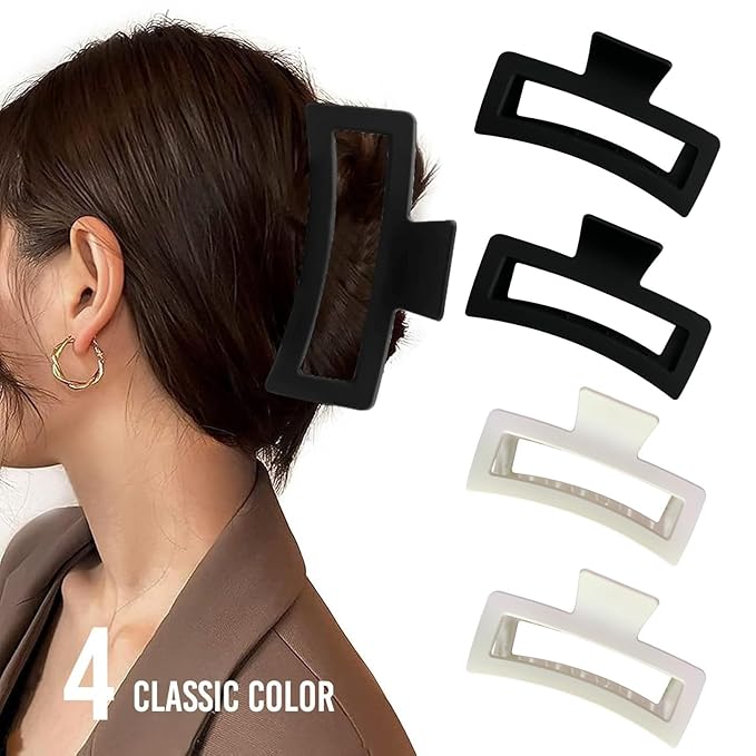 5 Inche Black and White Extra Large Claw Clips for Thick and Long Hair, 4 Pack Xl Jumbo Oversized Matte Non-slip Rectangle Hair Clips for Women, Big Strong Hold Jaw
