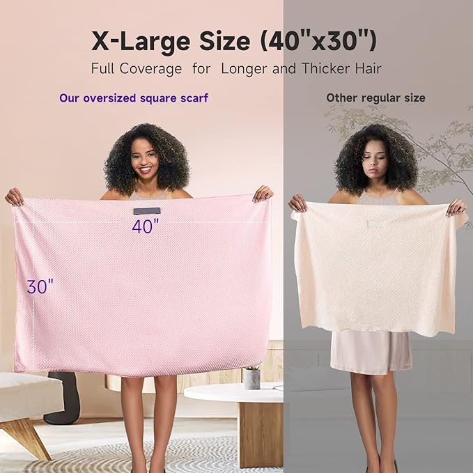 Umisleep Extra Large Microfiber Hair Towel for Women Long, Curly, Thick Hair, Super Soft Anti Frizz Quick Dry Hair Towel Wrap, Ultra Absorbent Hair Turban with Elastic Band Pink