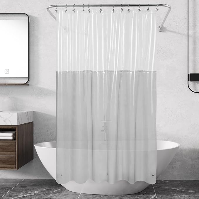 Shower Curtain Liner with 3 Magnets - Heavy Duty PEVA Plastic Shower Curtain for Bathroom, Waterproof Vinyl & See Through Liner, Metal Grommets - Color Block Clear/Black, 72x72