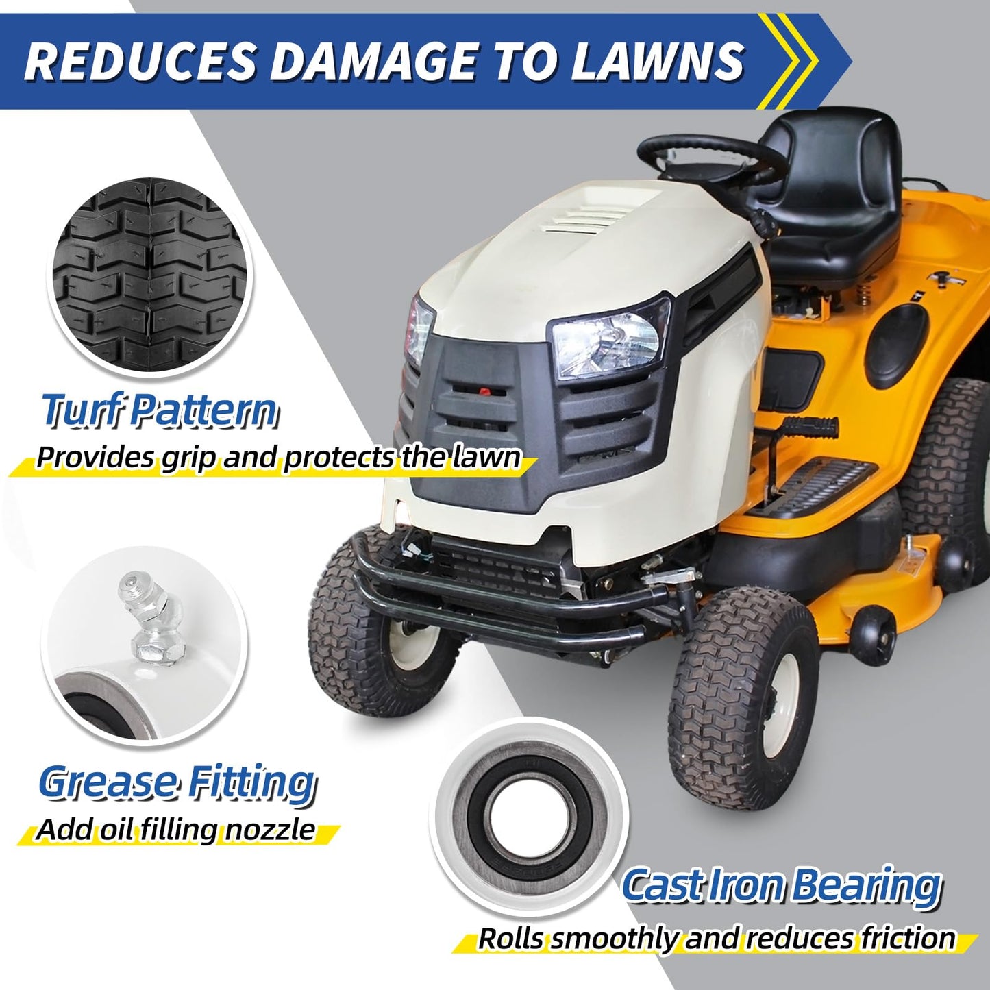GICOOL 15x6.00-6 Rubber Lawn Mower Tire and Wheel, 2 Pcs Replacement 15x6-6nhs Riding Mowers Lawn Tire and Wheel with Bearing Bore 3/4", 3" Centered Hub