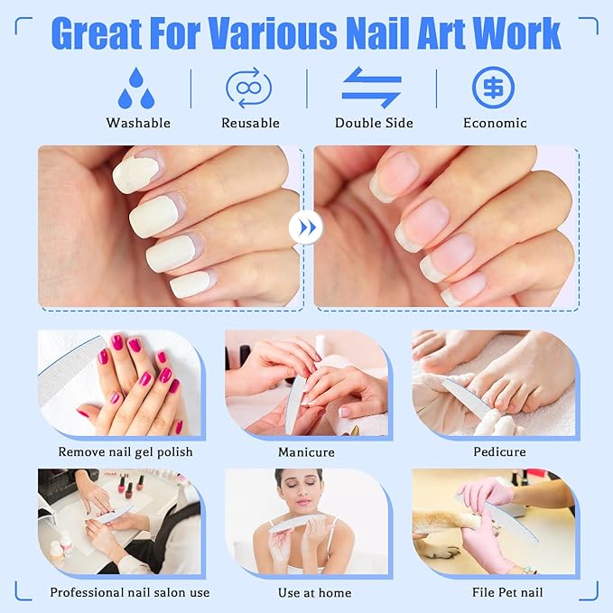 BLESWIN Nail Files 100/100 Grit, 25 Pcs Professional Double Sided Emery Board, Reusable Washable Coarse Tool for Acrylic & Gel Nails, Home Salon Application
