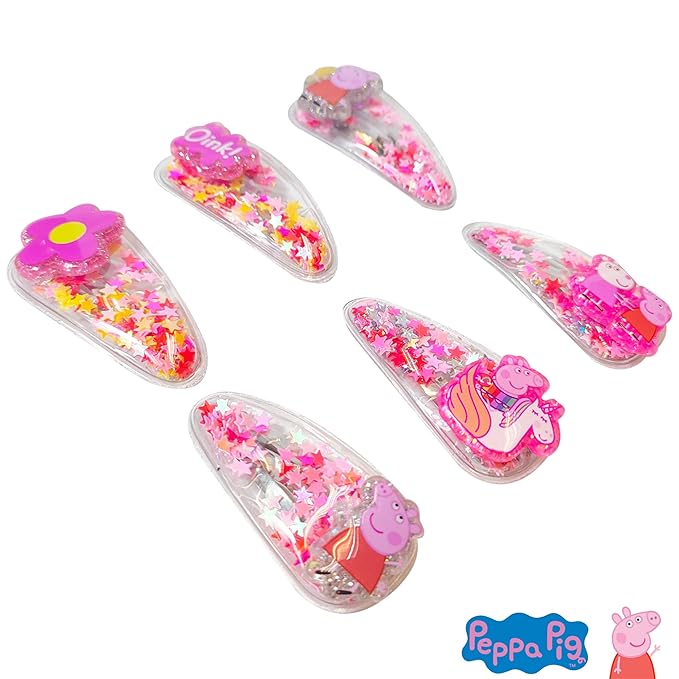 LUV HER Peppa Pig Toys For Girls, 6pc Cute Hair Clips with Favorite Character Charms, Gifts Magical Confetti Snaps for Kids, Ages 3+