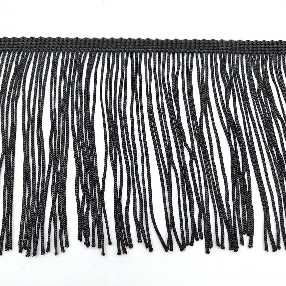 Lauthen.S 10 Yards of 6" Chainette Fringe Trim Tassel Sewing Trim for DIY Craft Latin Dress Lamp Shade Decoration Black