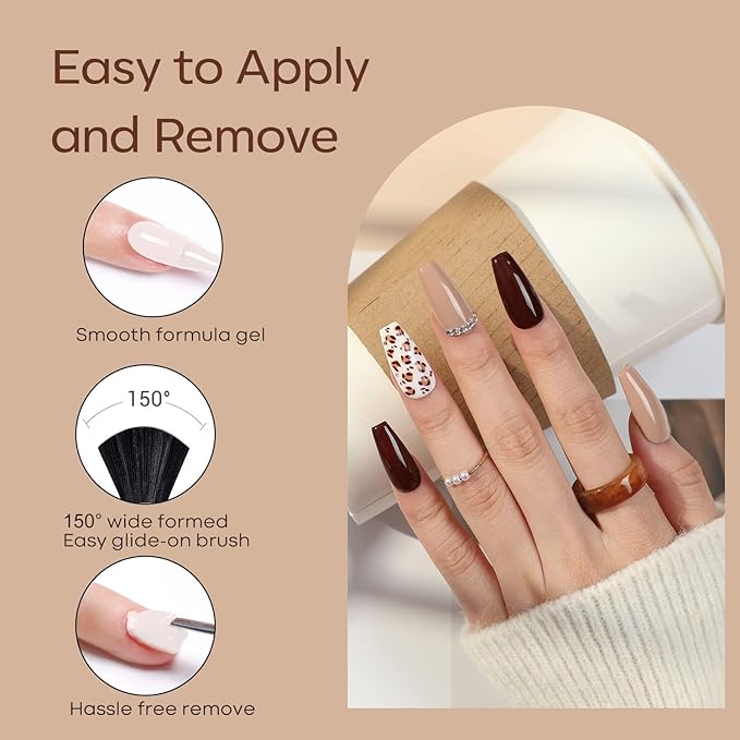 modelones Gel Nail Polish Set, 6 Colors Chocolate Brown Black Nude Glitter Gel Polish Kit Neutral Soak Off Nail Art Salon Design French Manicure DIY at Home Gifts for Women Girls