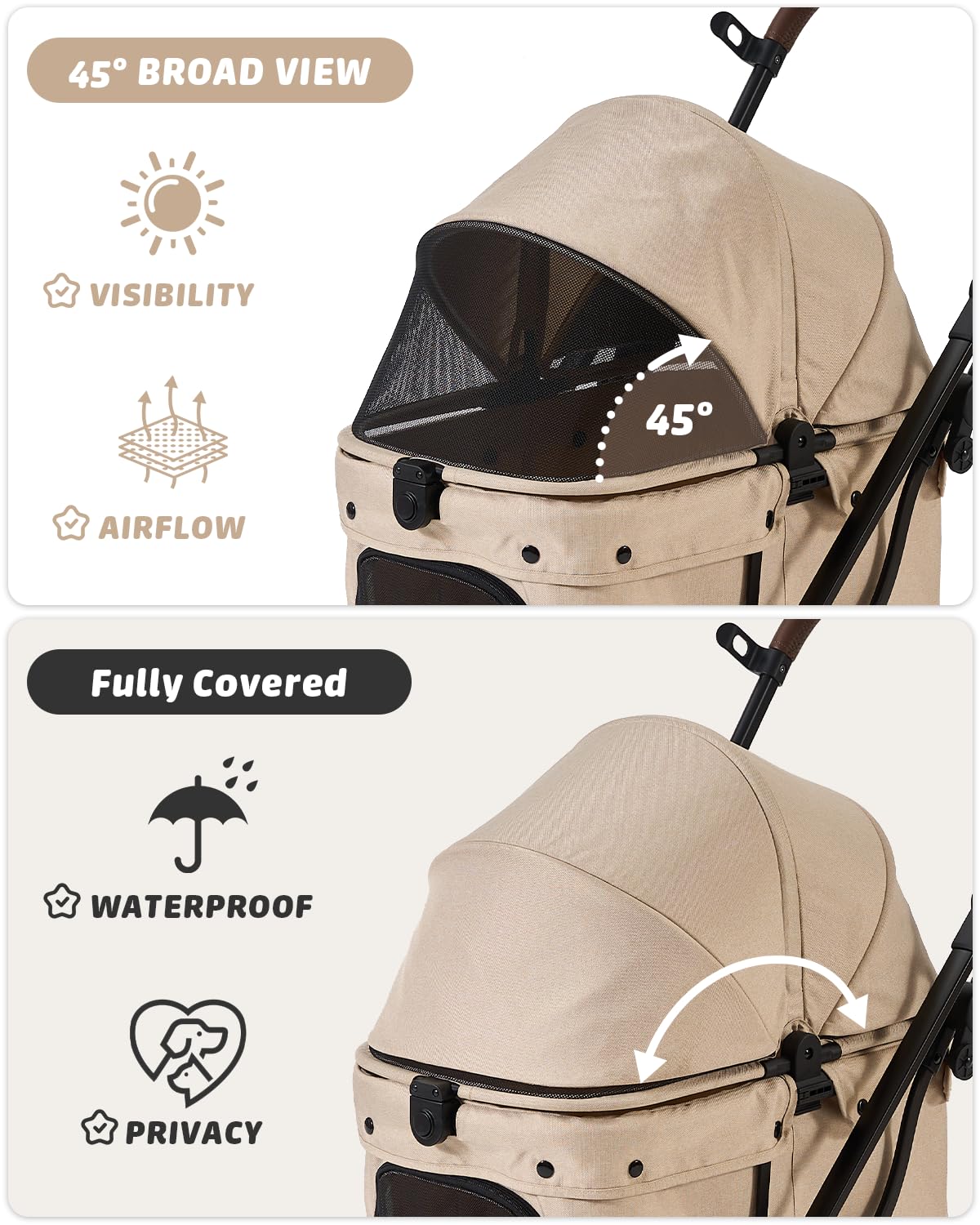 797Audio Dog Stroller for Small Medium Dogs,Pet Stroller for Cats Puppy Up to 121lbs,Foldable,One Click Folding,4 Wheel Shock Absorption,Adjustable Canopy with Sun Shades,Removable Washable Pad(Cream)