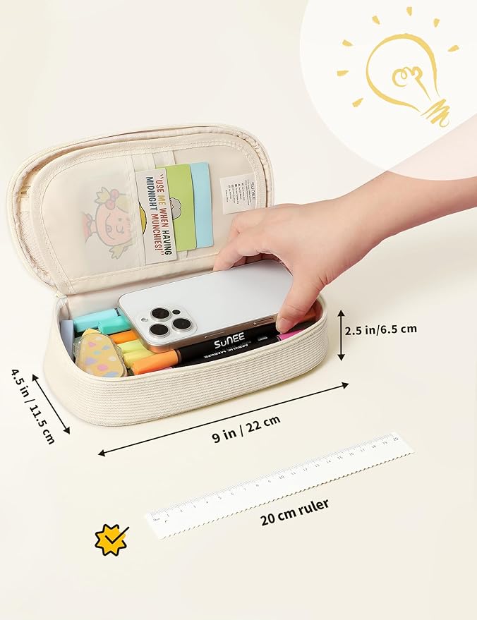 SUNEE Cute Pencil Case, Large Pencil Pouch, Aesthetic Big Pencil Bag with Zipper, Kawaii Stationery Storage and Organizer, School Supplies for Teen and Adult, Boys&Girls, Soft Corduroy Warm Beige