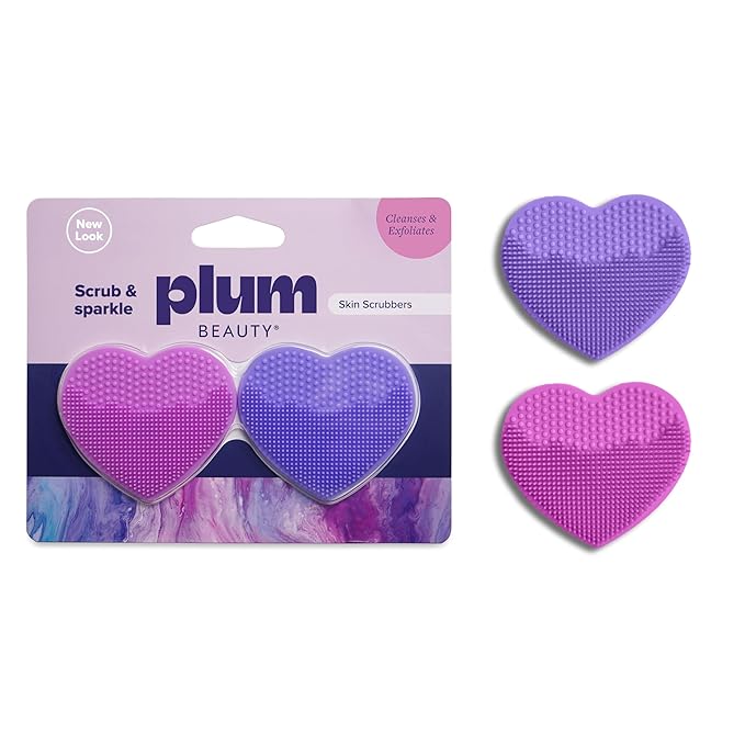 Plum Beauty Heart-Shaped Silicone Skin Scrubber Ã¢ÂÂ Manual Facial Cleansing Brush for Exfoliating & Massaging Ã¢ÂÂ Soft, Skin-Safe Bristles for All Skin Types Ã¢ÂÂ Includes Suction Cup Mount