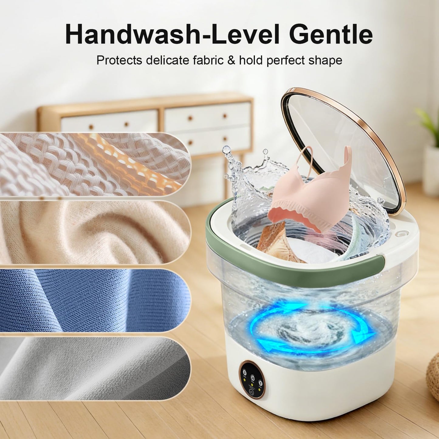 Portable Washing Machine - 20L Mini Foldable Washer with Spin Basket, 3 Cleaning Modes & Deep Cleaning for Small Clothes, Collapsible Laundry for Apartment, Home, Hotel and Travel (Green)