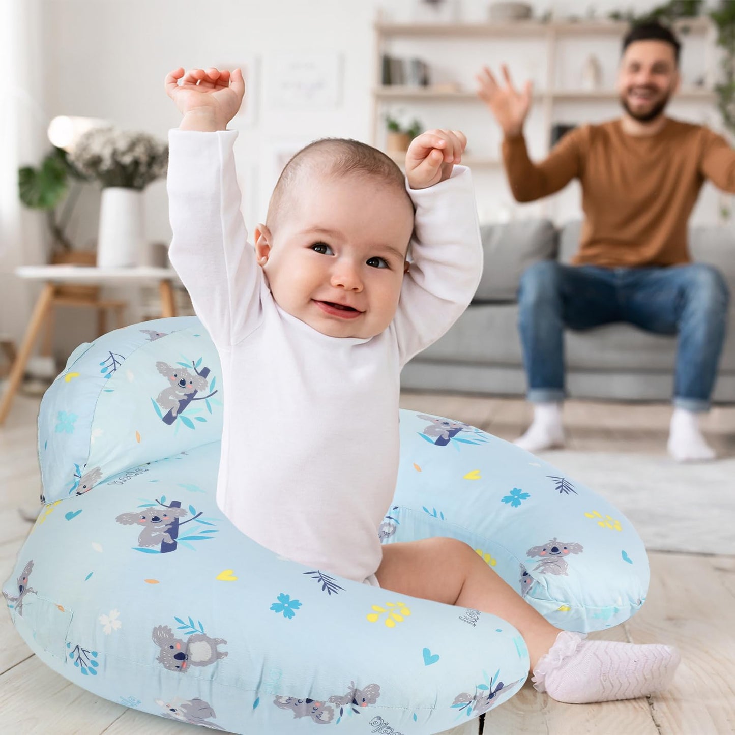 AMASKY Nursing Pillow for Breastfeeding, Breastfeeding Pillows for More Support for Mom and Baby, with Plus Size Ergonomic Design and Removable Cotton Cover, Blue, Pallet of Product